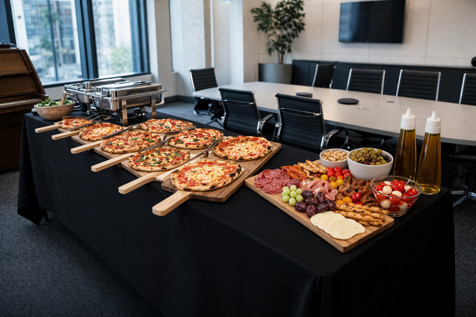 Pizza buffet at a Pizza Con Amore garden party